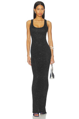 Asta Resort Sheer Black Sequin Maxi Dress New with Tags
